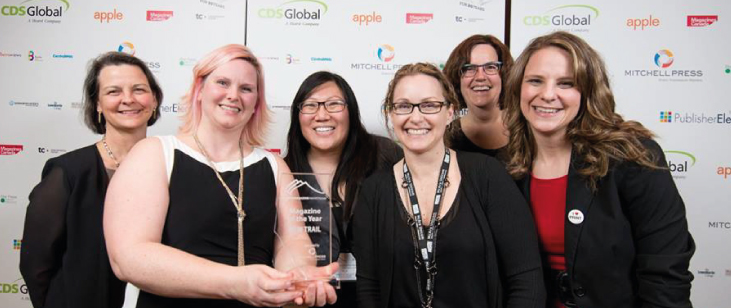 The New Trail team accepted the Alberta Magazine of the Year award at the 2016 awards ceremony. New Trail is a University of Alberta Alumni publication.